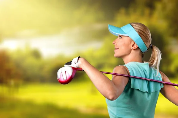 Mujeres Golfistas Campo Deportes Jugando Con Club Golf — Foto de Stock