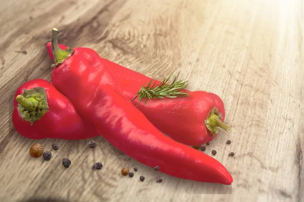 Ripe Red Pepper Chili Vegetable Wooden Table — Stock Photo, Image