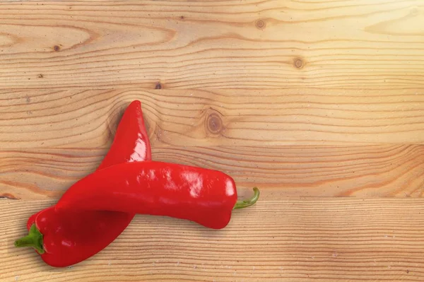 Ripe Red Pepper Chili Vegetable Wooden Table — Stock Photo, Image