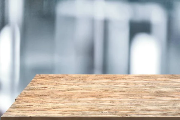 Prázdný Dřevěný Stůl Top Rozmazat Pokoj Pozadí — Stock fotografie