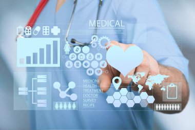 Doktor ya da profesyonel bir bilim adamı Grafik, teknoloji, işaret, tıbbi koruma.