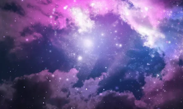 Raum Des Nachthimmels Mit Wolken Und Leuchtenden Sternen — Stockfoto