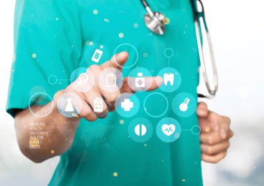 Doktor ya da profesyonel bir bilim adamı Grafik, teknoloji, işaret, tıbbi koruma.