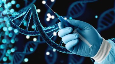 Bilim Biyoteknoloji DNA çizimi ve covid aşısı.