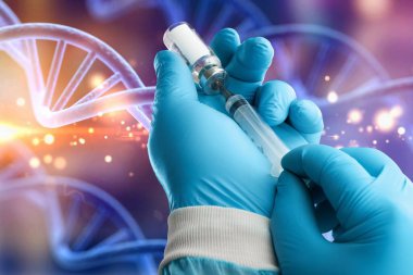 Bilim Biyoteknoloji DNA çizimi ve covid aşısı.