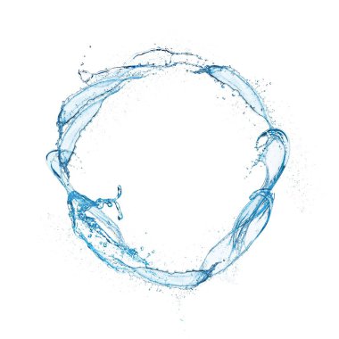 Beyaz arkaplanda temiz mavi su sıçraması