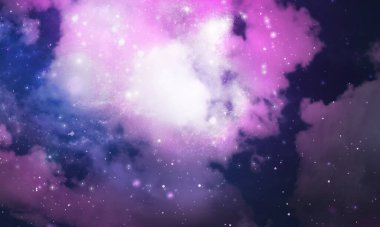 Bulutlu ve parlak yıldızlı gece gökyüzü.