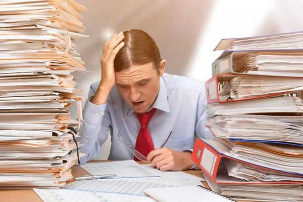 Office Workers Holding Writing Documents Desk Stack Business Overload Paper — Stock Photo, Image