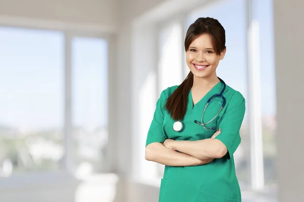 Happy Young Female Doctor Clinic — Stock Photo, Image