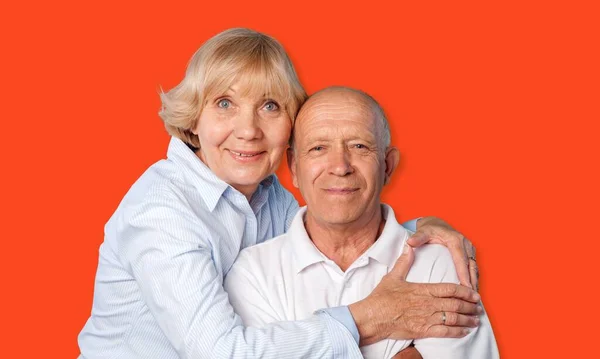 Cheerful Laughing Funny Couple Elderly Man Woman Hugging — Stock Photo, Image