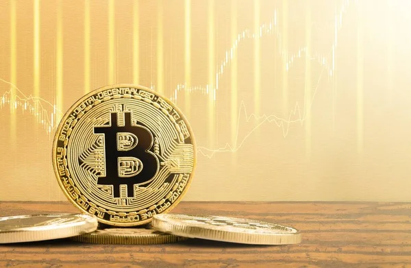 Una Versione Fisica Bitcoin Sotto Forma Monete Criptovaluta Blockchain Mercato — Foto Stock