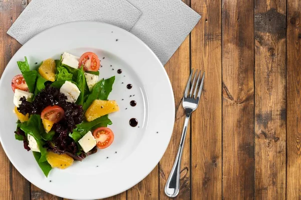 Salada Grega Clássica Com Legumes Frescos Queijo Alimentos Saudáveis — Fotografia de Stock