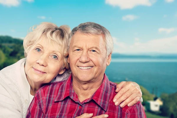 Portrait Beautiful Senior Couple Posing Park Background — Stock Photo, Image