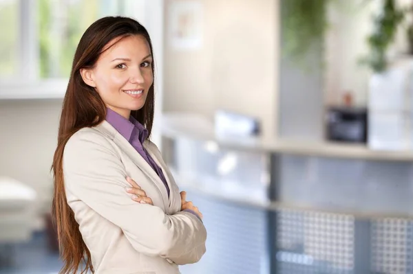 Successful Millennial Lady Stand Home Keep Arms Crossed — Stock Photo, Image