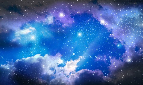 Space of night sky with cloud and shiny stars.