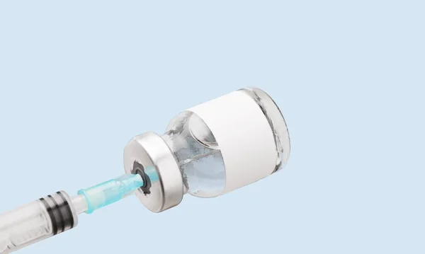 Vaccination Syringe Glass Ampoule Clear Liquid Background — Φωτογραφία Αρχείου