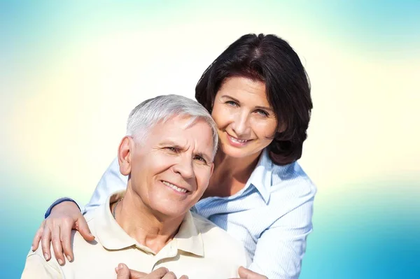 Cheerful Laughing Funny Couple Elderly Man Woman Hugging — Stock Photo, Image