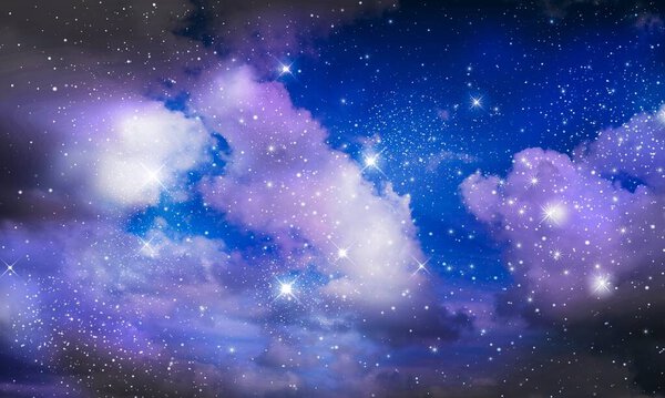 Space of night sky with cloud and shiny stars.