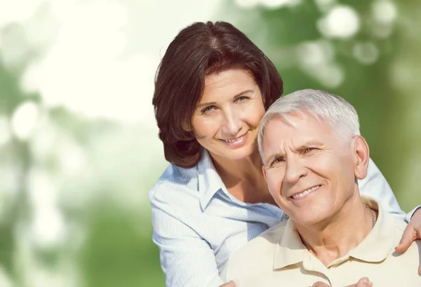 Portrait Beautiful Senior Couple Posing Park Background — Stock Photo, Image