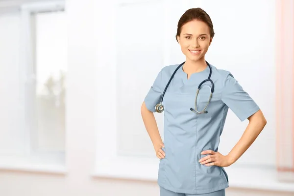 Happy Young Female Doctor Clinic — Stock Photo, Image