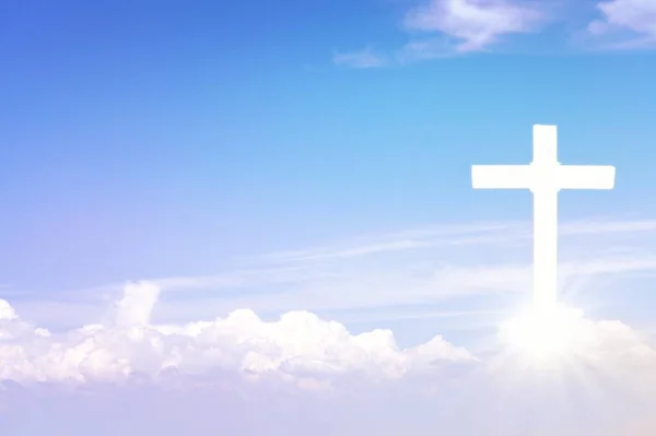 Kruis Glanzend Silhouet Blauwe Lucht Opstanding Van Jezus — Stockfoto