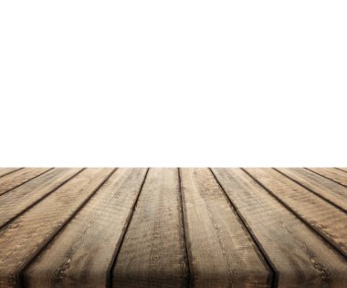 Beyaz arkaplanda boş tahta tablo ve ürün için montajı göster.