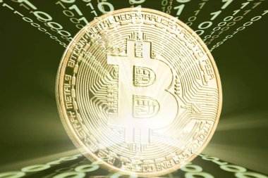 Teknoloji ikili kodlu Bitcoin. Dijital veri ve sayılar 0 ve 1.