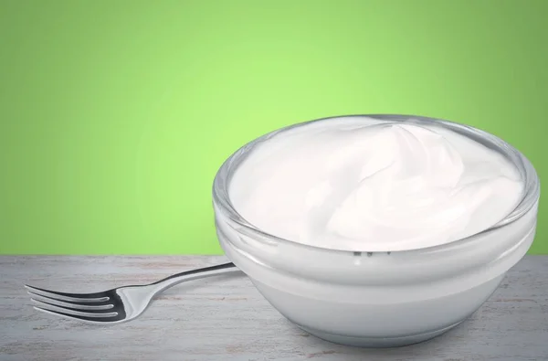 Panna Acida Maionese Yogurt Ciotola Cucchiaio — Foto Stock