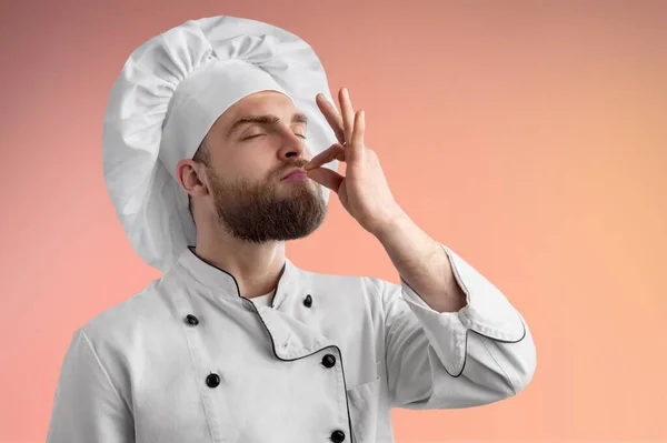 Barbuto Bello Chef Maschio Cuoco Panettiere Uomo — Foto Stock