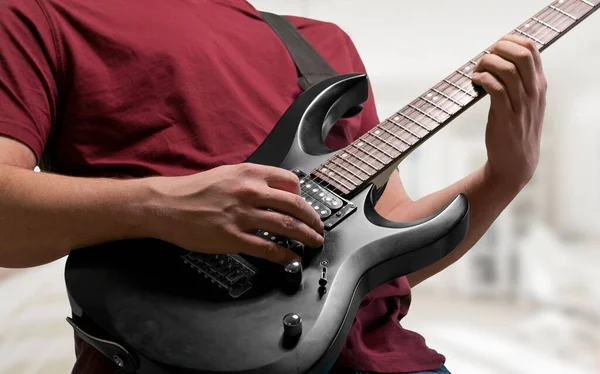 Guitarrista Toca Guitarra Aprende Tocar Guitarra Casa — Fotografia de Stock