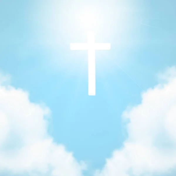 キリスト教徒の十字架は空の背景と雲の中に明るく見えます — ストック写真