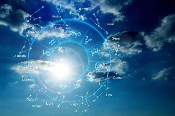 Segni Zodiacali All Interno Del Cerchio Oroscopo Nel Cielo Con — Foto Stock