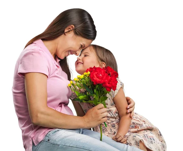 母と可愛い娘の花束 — ストック写真