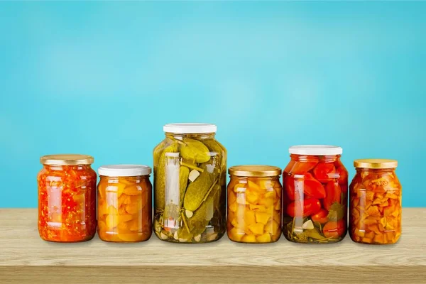 Home Canning Jars Summer Harvest Vegetables — Stock Photo, Image