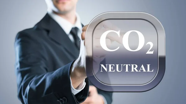 Co2 Neutral Commitment Business Finance Industry Person Touching Button — Stock Photo, Image