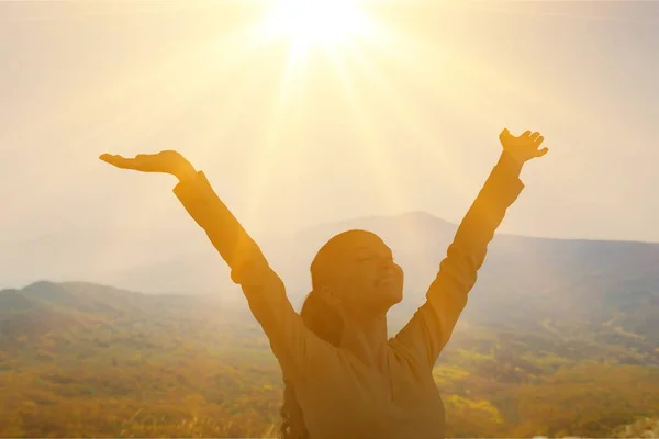 Silhouette Woman Sun Light — Stock Photo, Image