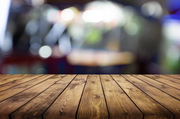 Piano Appoggio Legno Vuoto Fondo Interno Sfocato Del Ristorante — Foto Stock