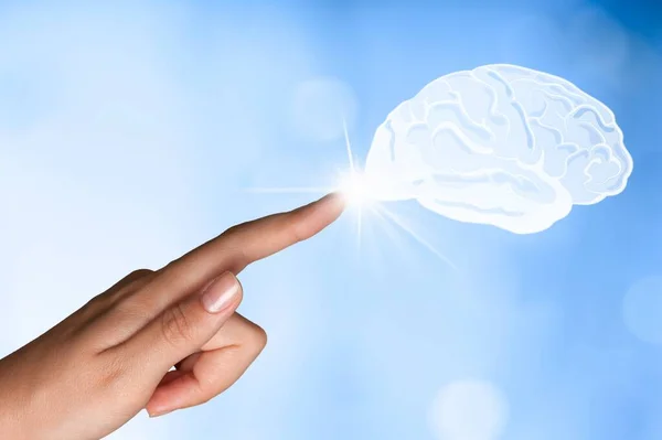 Businessman Hand Touching Virtual Reality Brain — Stock Photo, Image