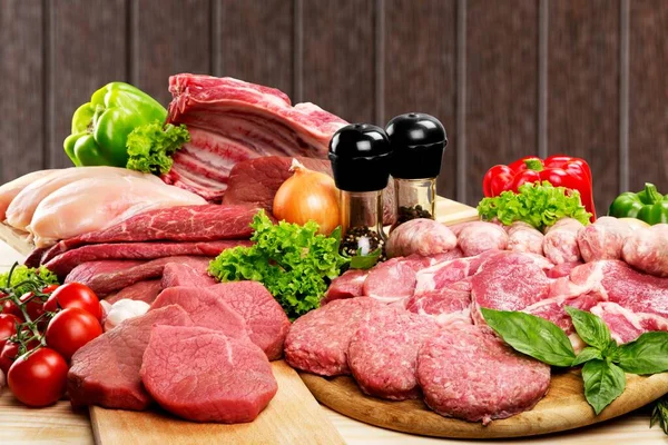 Fresh Raw Meat Background Vegetables — Stock Photo, Image