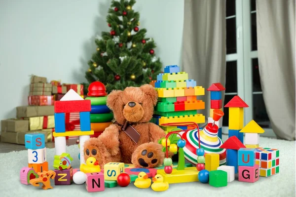 Muitos Brinquedos Coloridos Coleção Fundo Interior — Fotografia de Stock