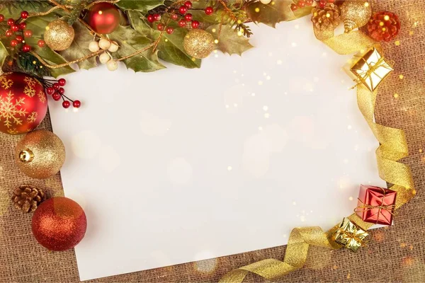 Tarjeta Felicitación Navidad Con Decoraciones — Foto de Stock