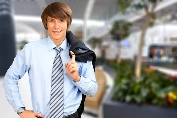 Young Marketing Business Manager Expert Standing Modern Corporate Office Using — Stock Photo, Image