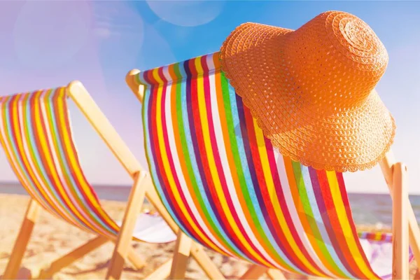 Krzesła Chaise Longue Matcheswooden Plaży — Zdjęcie stockowe