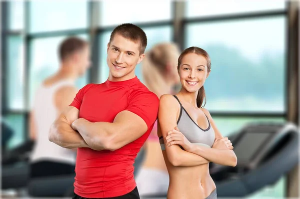 Atractiva Pareja Haciendo Programa Entrenamiento Gimnasio Gimnasio —  Fotos de Stock