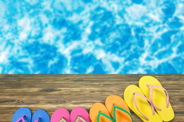 Blue Flip Flops Wooden Background — Stock Photo, Image