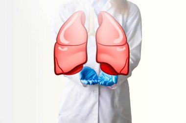 Beyaz arka planda kalp ve steteskop kullanan bir doktor..