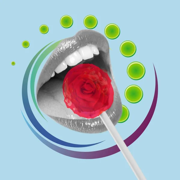 Open Mouth Rose Lollipop Abstract Background — Stock Photo, Image