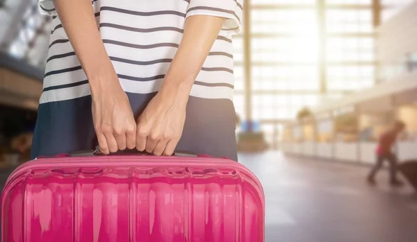 Woman Suitcase Luggage Platform — Stock Photo, Image
