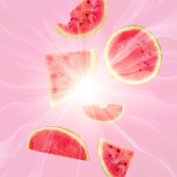 Frische Saftige Wassermelonenscheiben Auf Rosa Hintergrund — Stockfoto