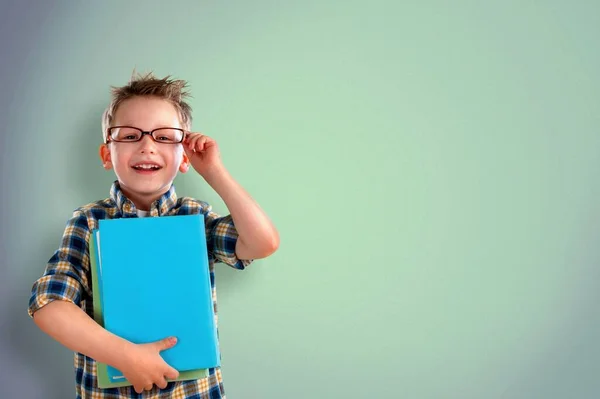 Netter Kleiner Schuljunge Mit Buch — Stockfoto